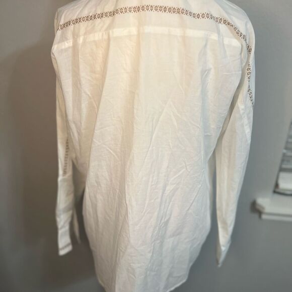 Sundance Cotton Bohemian Print Top Long Sleeve White Brown P 10 Medium - Picture 9 of 12